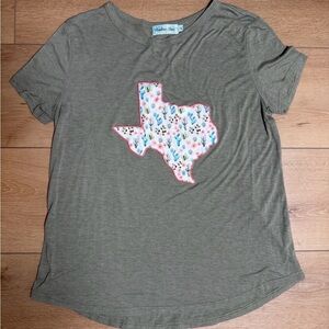 Southern Grace Texas Tee XL | Floral Cactus Texas Shirt | Gray Short Sleeve